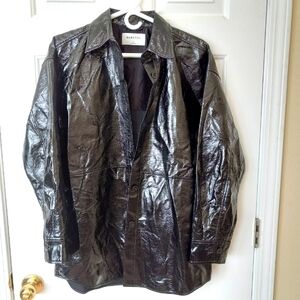 BABATON  Womens Black Faux Leather Button Shacket Jacket Size Small